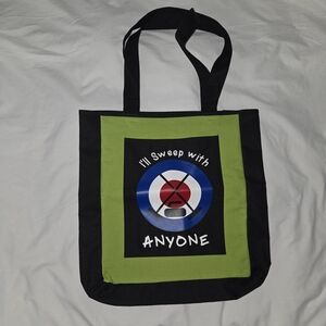 Hand Crafted Green and Black Curling Graphic Tote Bag